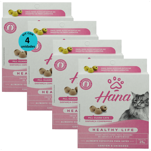 SNACK HANA HEALTHY LIFE PILL GUARD DISFARÇA COMPRIMIDOS 25G PARA GATOS KIT COM 4